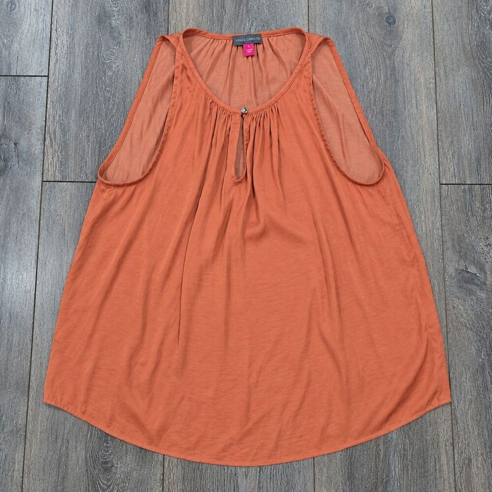 Vince Camuto Women’s M Coral Orange Sleeveless Keyhole Gathered Tunic Blouse